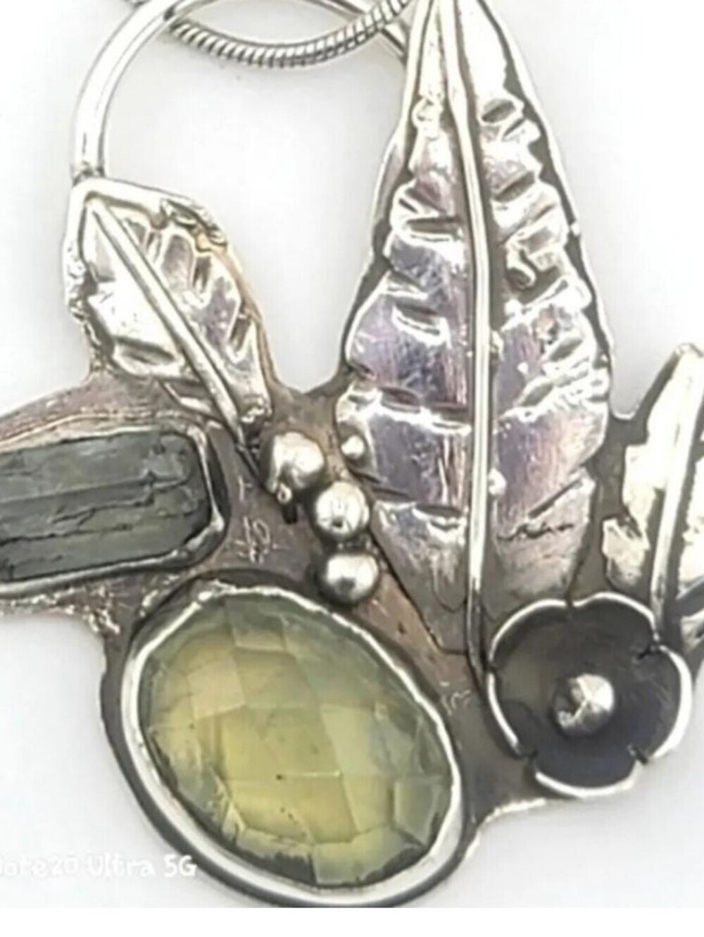 PERIDOT & TOURMALINE GENUINE STONES SECRET  GARDEN PENDANT HANDMADE IN STERLING - Picture 3 of 5